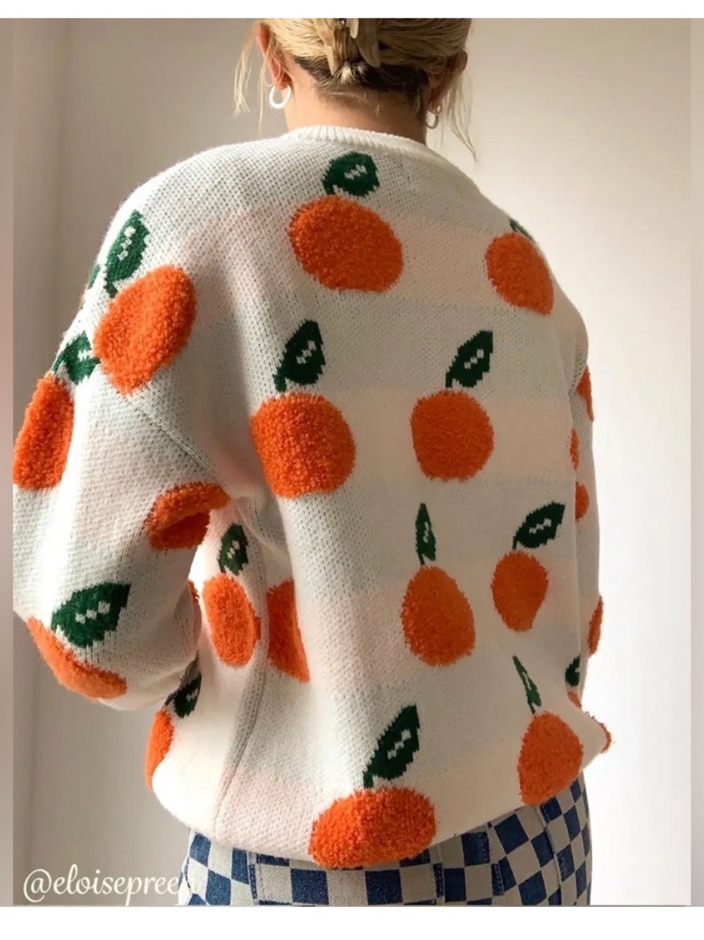 Cider Orange Fruit Sweater Cream Fuzzy Knit Small Coastal Cottagecore - Picture 3 of 7
